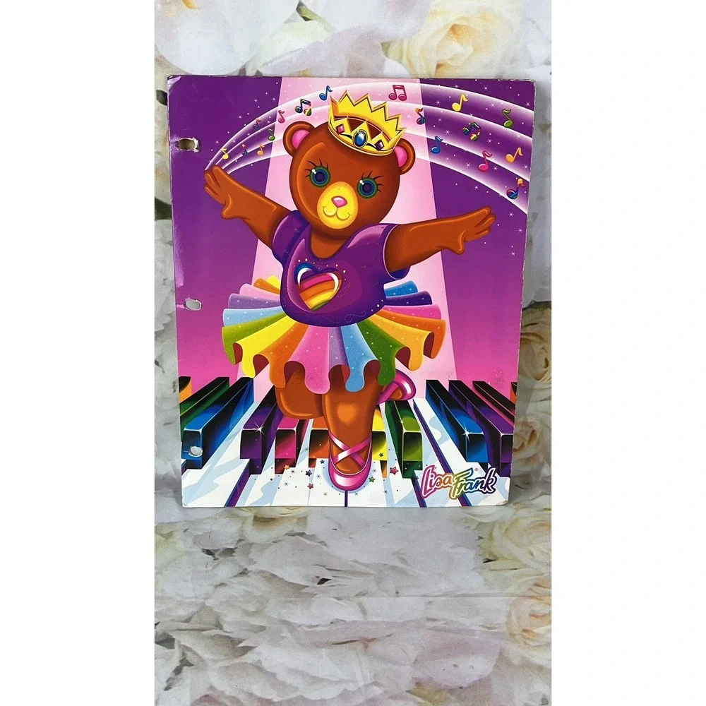 Lisa Frank Folder Ballerina Bear for Three 3 Ring Binder 90s Piano Vintage